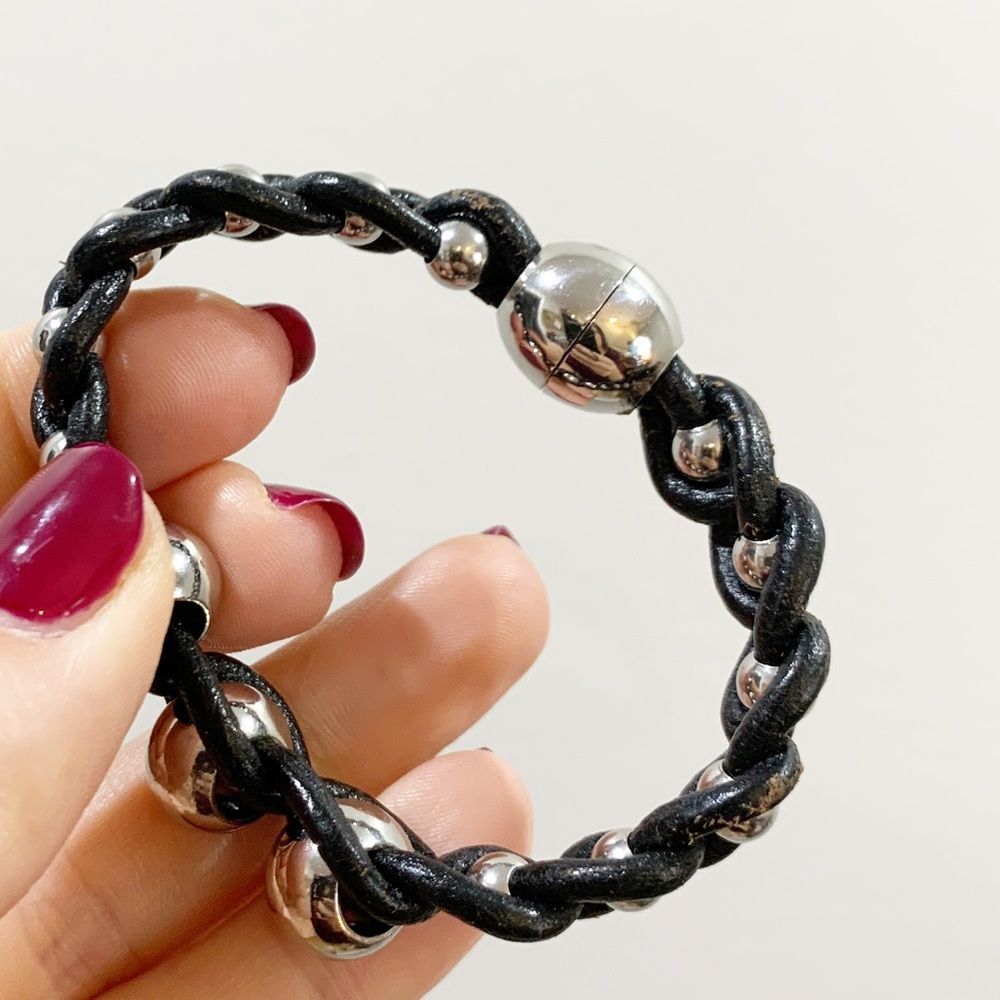 BRACELET Silver and Leather Braided Bracelet - Picture 6 of 7